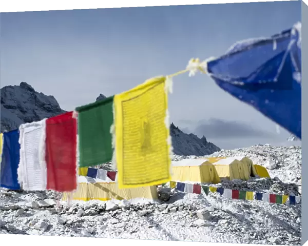 Canvas Print Of Prayer Flags And The Everest Base Camp At The End Of