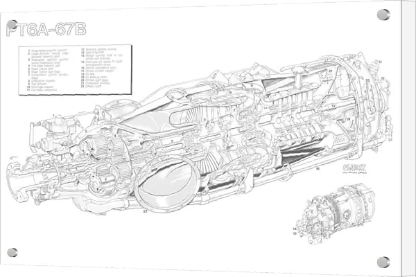 Acrylic Blox of Pratt & Whitney Canada PT6A-67B Cutaway Drawing