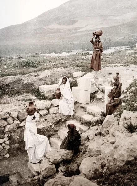 Mounted Photo of c. 1890s Israel Palestine the well of the Good