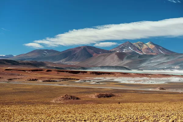 A landscape of the, Chilean Andes and Salar de Talar salt