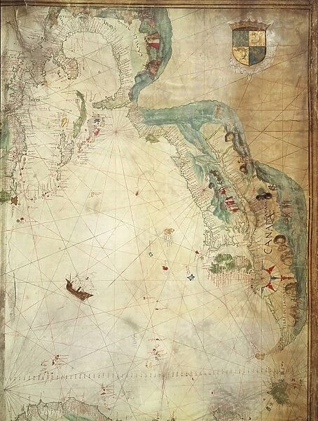 Prints of Jacques Cartier in Canada map by Pierre Descelliers 1536 1542