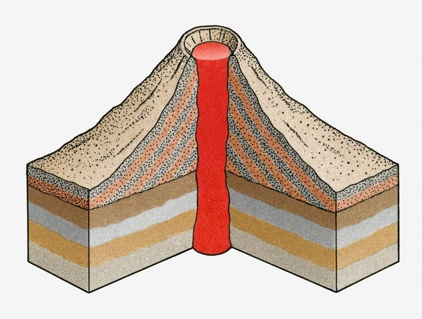 Cross-section illustration of an ash-cinder volcano