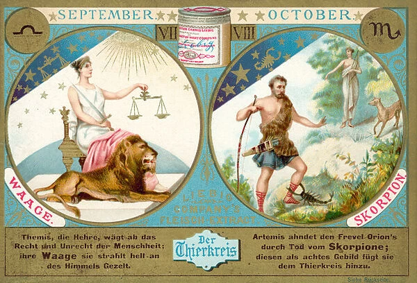 September and October Libra and Scorpio chromolitho