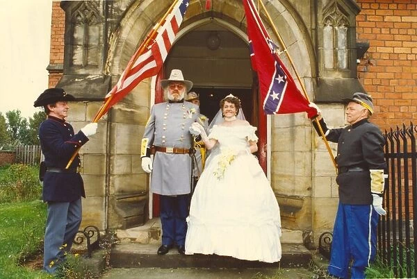 elderly couple getting married in a civil war themed