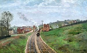 Trains Tote Bag Collection: PISSARRO: STATION, 1871. Camille Pissarro: Lordship Lane Station, South London ( Penge Station )