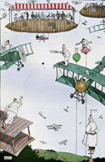 Aeroplanes Glass Frame Collection: An Aerial Cricket Match of the Future, c1918 (1919). Artist: W Heath Robinson